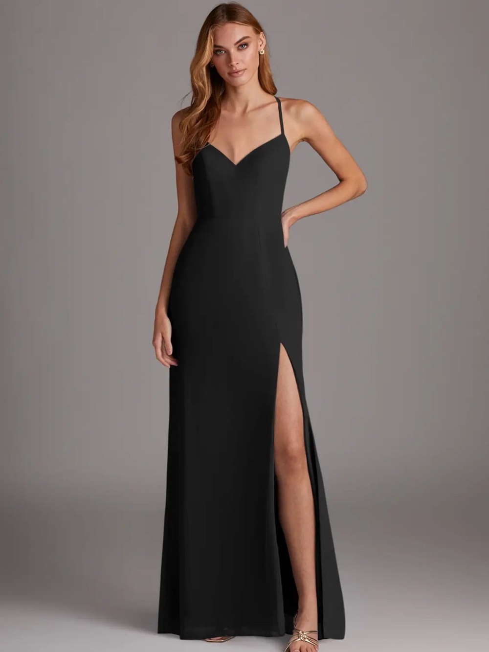 Azazie Manila Black Spaghetti-Strap V-Neck Maxi Dress